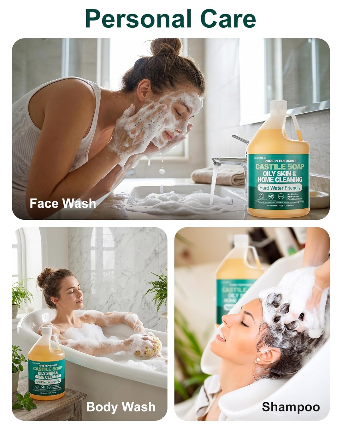 EWG Verified 1Gallon Pure Castile Soap Liquid, Organic Hand Soap Refill, Natural For Hand, Body Wash, Dishes, Home Cleaning Oily Skin, Fragrance Free Hard Water Friendly - Unscented 1Gallon