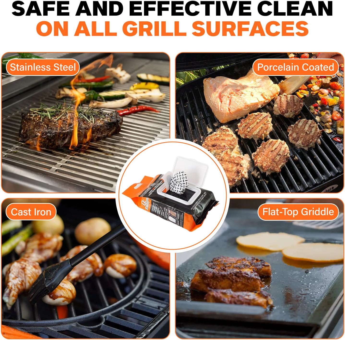 Proud Grill Q-Swiper Grill Cleaning Wipes - Bristle & Wire Free BBQ Cleaner, Heavy Duty Degreaser Wipes, Grease & Grime Remover for Outdoor Barbecue Grills, 40 Count, 1-Pack