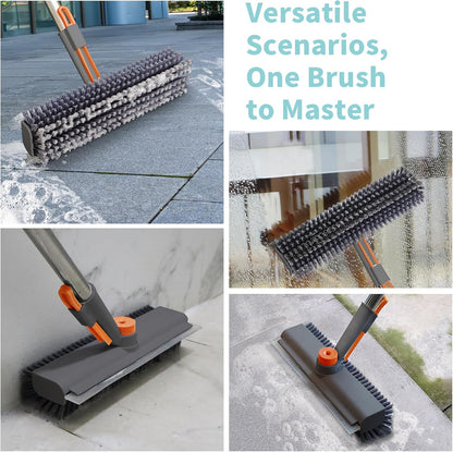 Floor Scrub Brush with Long Handle, 3 in 1 Scrape and Heavy-Duty Stiff Bristle Scrubber Brush for Cleaning Shower Bathroom, Patio, Pool, Garage, Kitchen, Wall and Deck (White, 1 Pack)