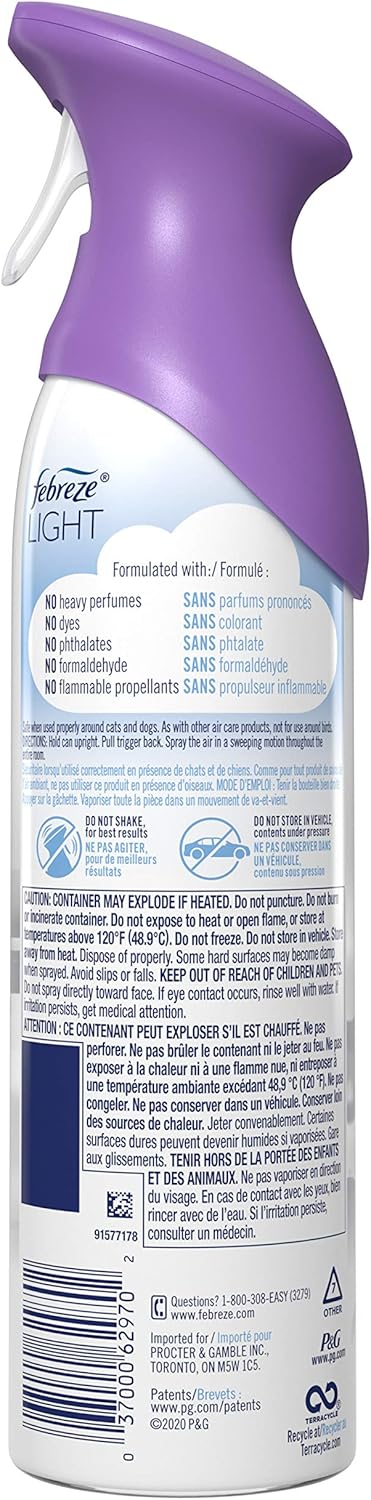 Febreze Air Mist Air Freshener Spray, Odor-Fighting Room Spray, Air Fresheners for Home and Bathroom and Kitchen, Aerosol Can, Light Lavender Scent, 8.8oz, 2 Count