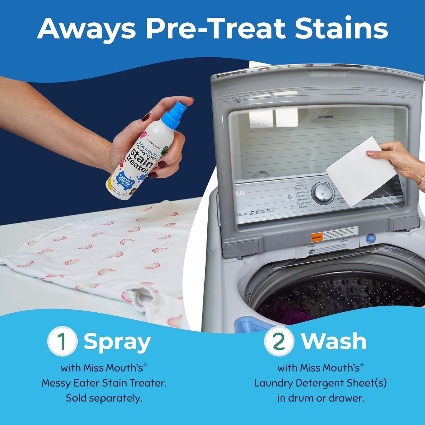 Miss Mouth's Messy Eater Stain Treater Spray - 4oz 2 Pack Stain Remover - Newborn & Baby Essentials - No Dry Cleaning Food, Grease, Coffee Off Laundry, Underwear, Fabric