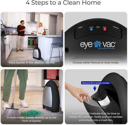 EyeVac Home Touchless Vacuum Automatic Dustpan - Great for Sweeping Pet Hair Food Dirt Kitchen - Ultra Fast & Powerful, No More Bending Down, Bagless, Corded, Automatic Sensors, 1000 Watt (White)