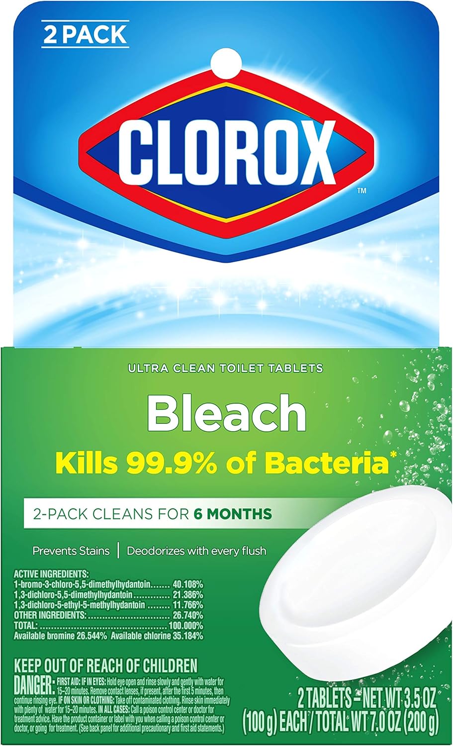 Clorox Ultra Clean Toilet Tablets Bleach 4 Count, 3.5 Ounces Each (Package May Vary)