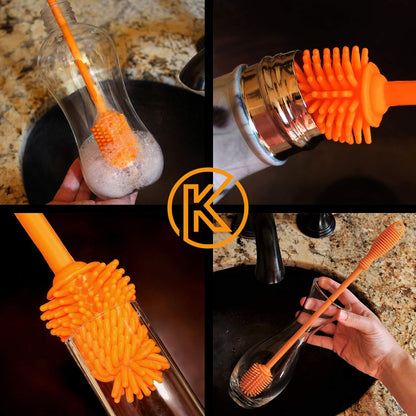 Kitchiny Silicone Bottle Brush with 2 Straw Cleaners - 12.5” Water Bottle Cleaner Brush for Yeti, Hydro Flask, Owala, Stanley, Baby Bottles, Glassware, Vases & Narrow Neck Containers - Grey