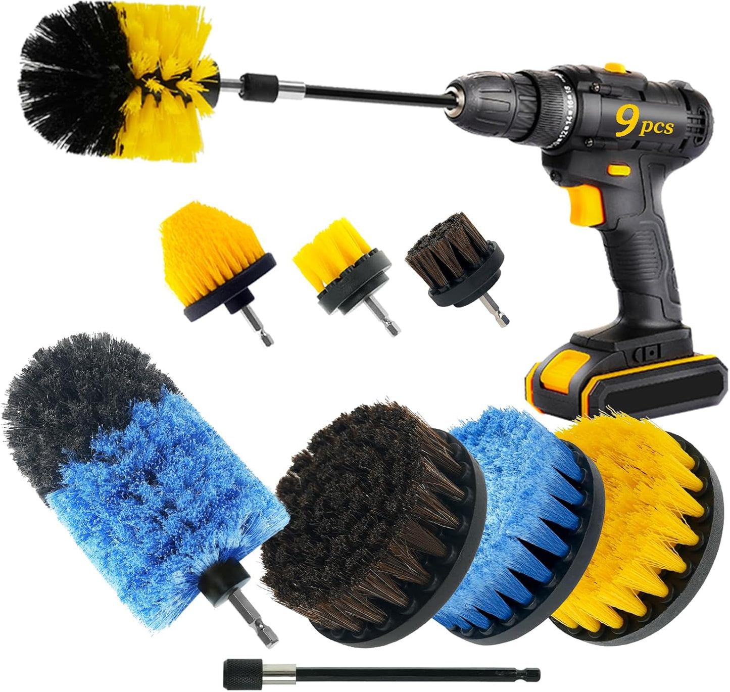 15 Pcs Drill Brush Attachments Set Fluffy Soft and Hard Bristles Horsehair Brush Cleaning Kit Scrub Sponge Polishing Pads for Home Bathroom Car Kitchen Corners Sink Stubborn Stains Tiles
