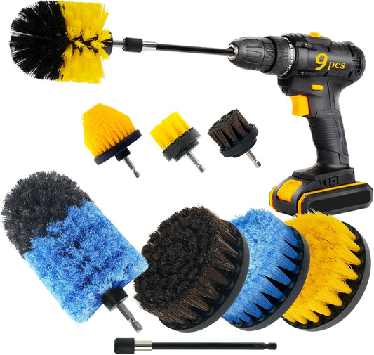 15 Pcs Drill Brush Attachments Set Fluffy Soft and Hard Bristles Horsehair Brush Cleaning Kit Scrub Sponge Polishing Pads for Home Bathroom Car Kitchen Corners Sink Stubborn Stains Tiles