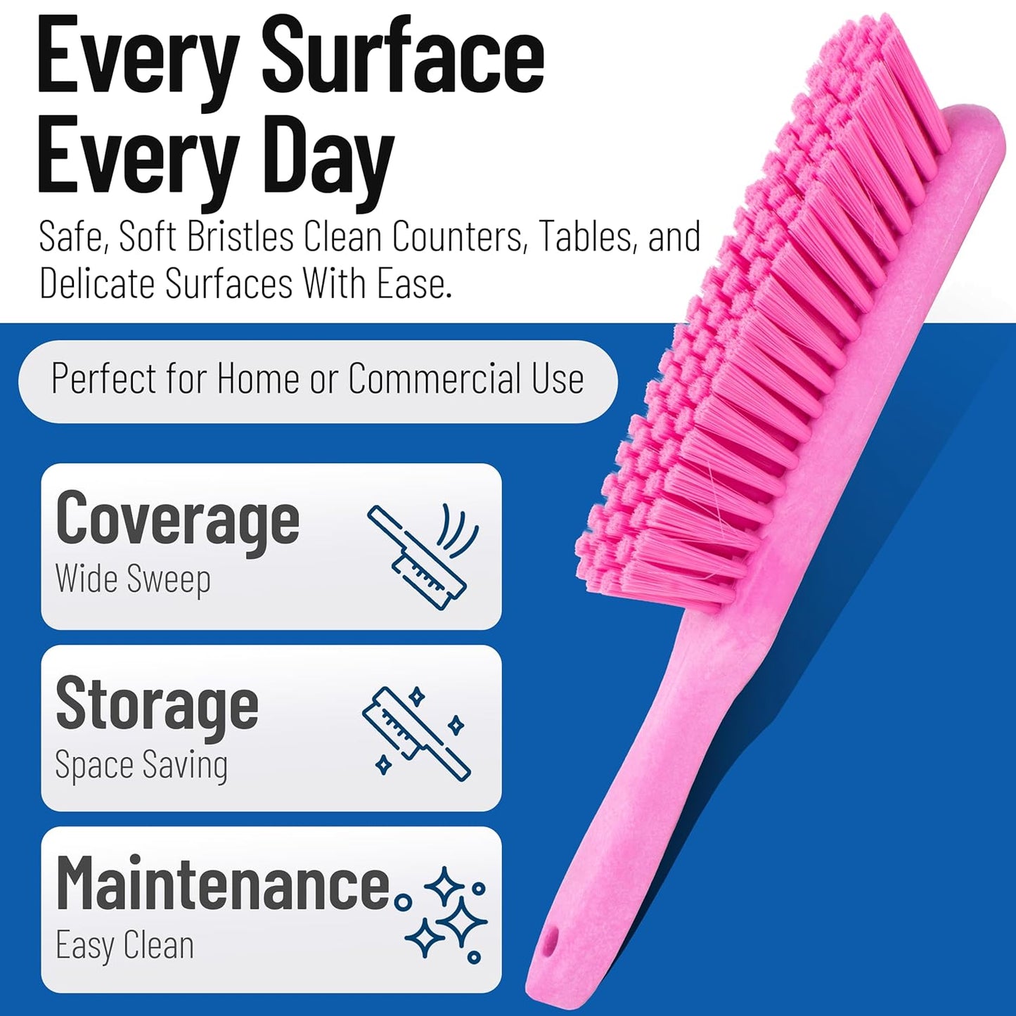 SPARTA Handheld Soft Counter Brush 8 Inch Bristle Span, Multi-Use Dust Brush with 5 Inch Handle for Tables, Countertops, and Delicate Surfaces, Polyester, Orange