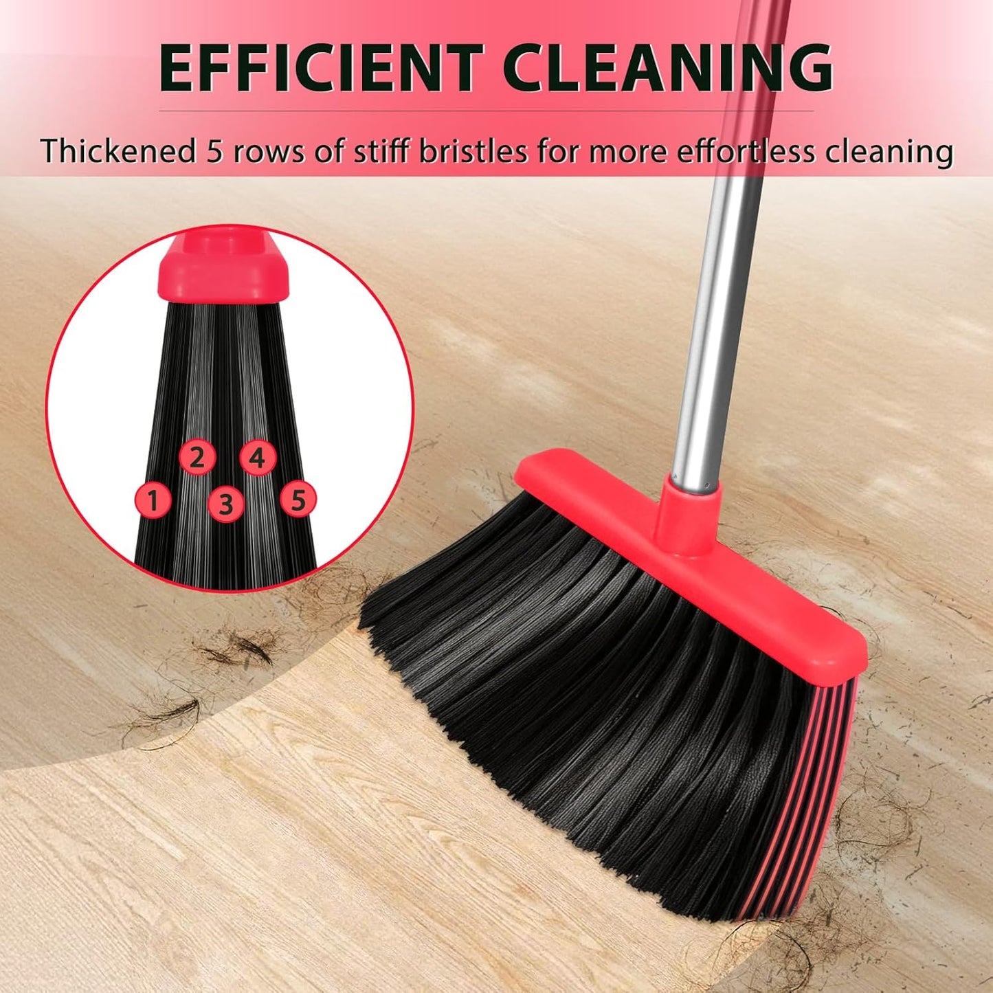 YZO Broom and Dustpan Set, 54.33 Inch Long Handle Standing Design, Dustpan Front Rubber Tight Seal, Broom with 5 Layer Bristles, Suitable for Living Room, Bedroom, Yard, Office and Apartment(Green)