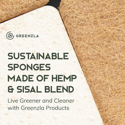 Greenzla Kitchen Sponges, Plant-Based Dish Sponges, Non-Scratch Sisal Hemp Scouring Pads for Dishes, Countertops, Bathtubs, and Tiles, 12 Pack