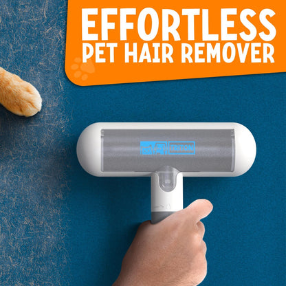 Triton Pet Hair Removal Tool w/Fur Trapping Compartment and Detachable Handle, 60% Smaller Storage Size, Reusable Shedding Roller, Cat and Dog Hair Remover for Car, Furniture, Carpet (Gray/White)