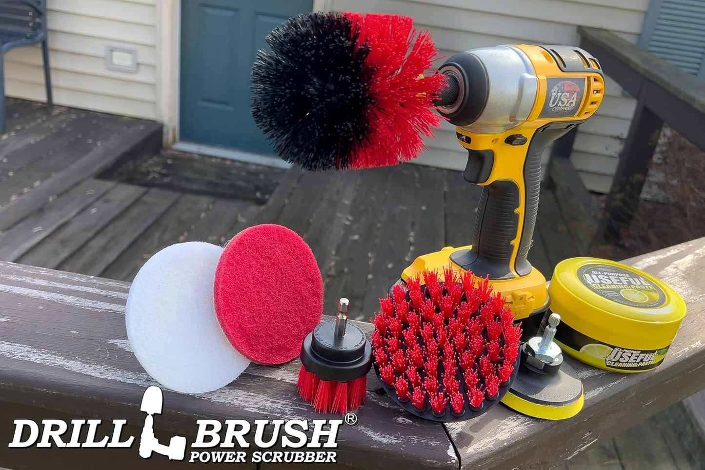Electric Spin Scrubber Kitchen Cleaning Set with Multi-Purpose Cleaner Paste - Lemon Lime Scented, Stainless Steel Appliance, Oven, Stove Top, Microwave, Sink, Counter Top, Grout, Baseboard Cleaner