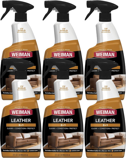 Weiman Leather Cleaner & Conditioner - Cleans, Restores & Protects Leather, UV Protection Prevent Cracking & Fading, For Car Seats, Sofas, Shoes, Bags & All Finished Leather Surfaces, 1 Pack, 12 Fl Oz