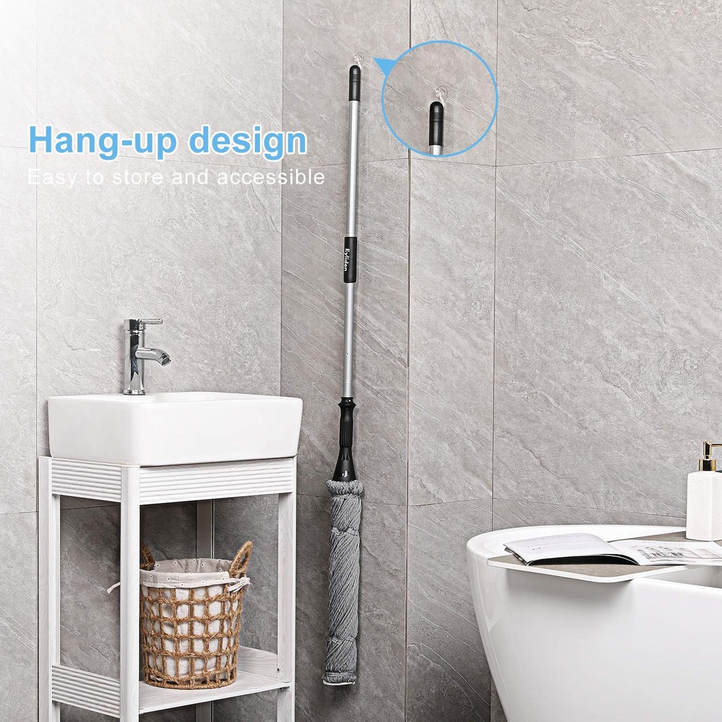 Eyliden Mop with 2 Reusable Microfiber Heads, Easy Wringing Twist Mop, 57.5 inch Long Handle, Wet Mops for Floor Cleaning, Commercial Household Clean Hardwood, Vinyl, Tile, and More (White)