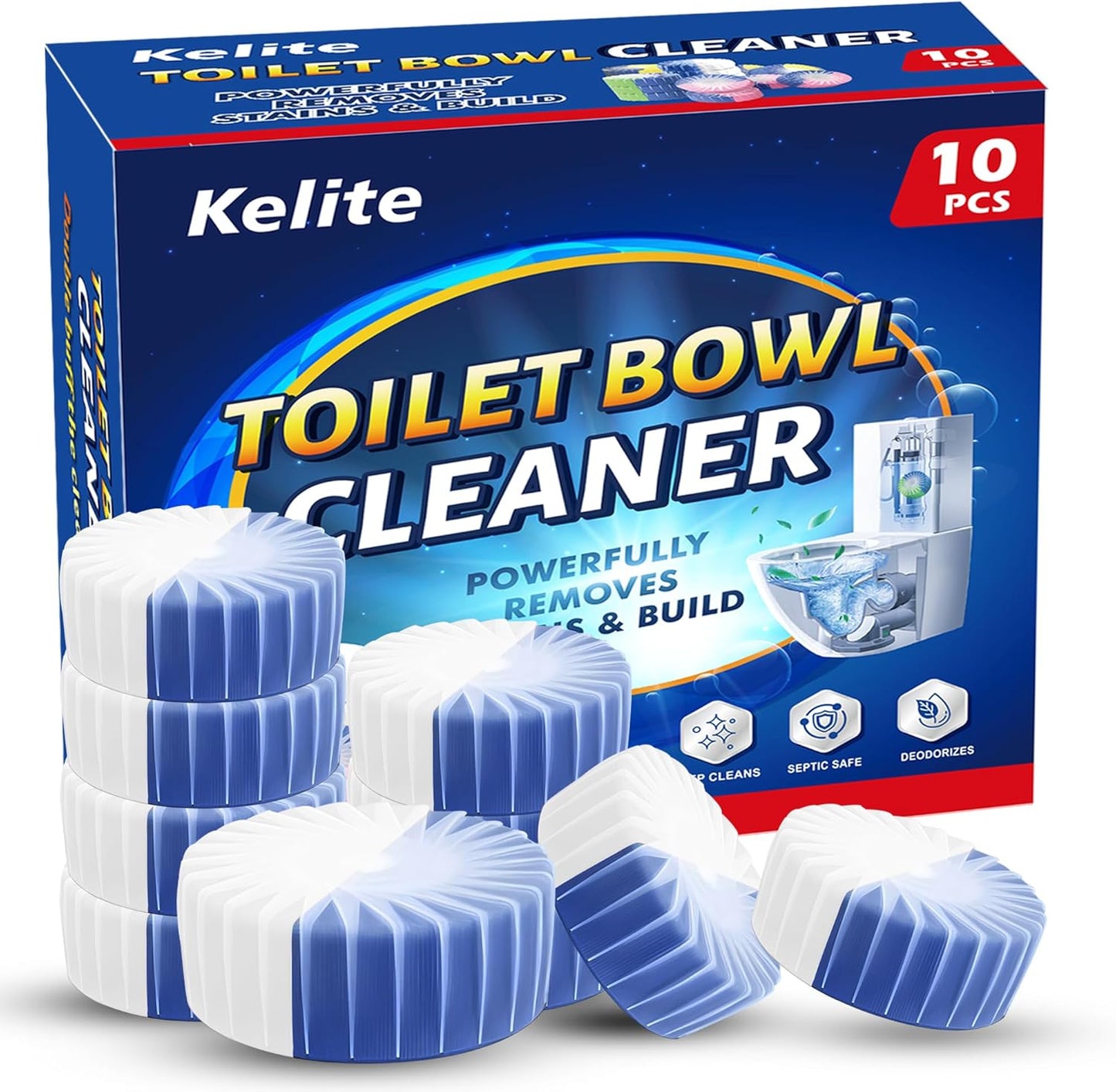 Automatic Toilet Bowl Cleaner Tablets, 10 Pack Long-Lasting Toilet Tank Cleaner for Bathroom, Blue Water Freshener, Prevents Stains & Odor, Safe for All Toilets - 10 Pack (Pink+Blue)