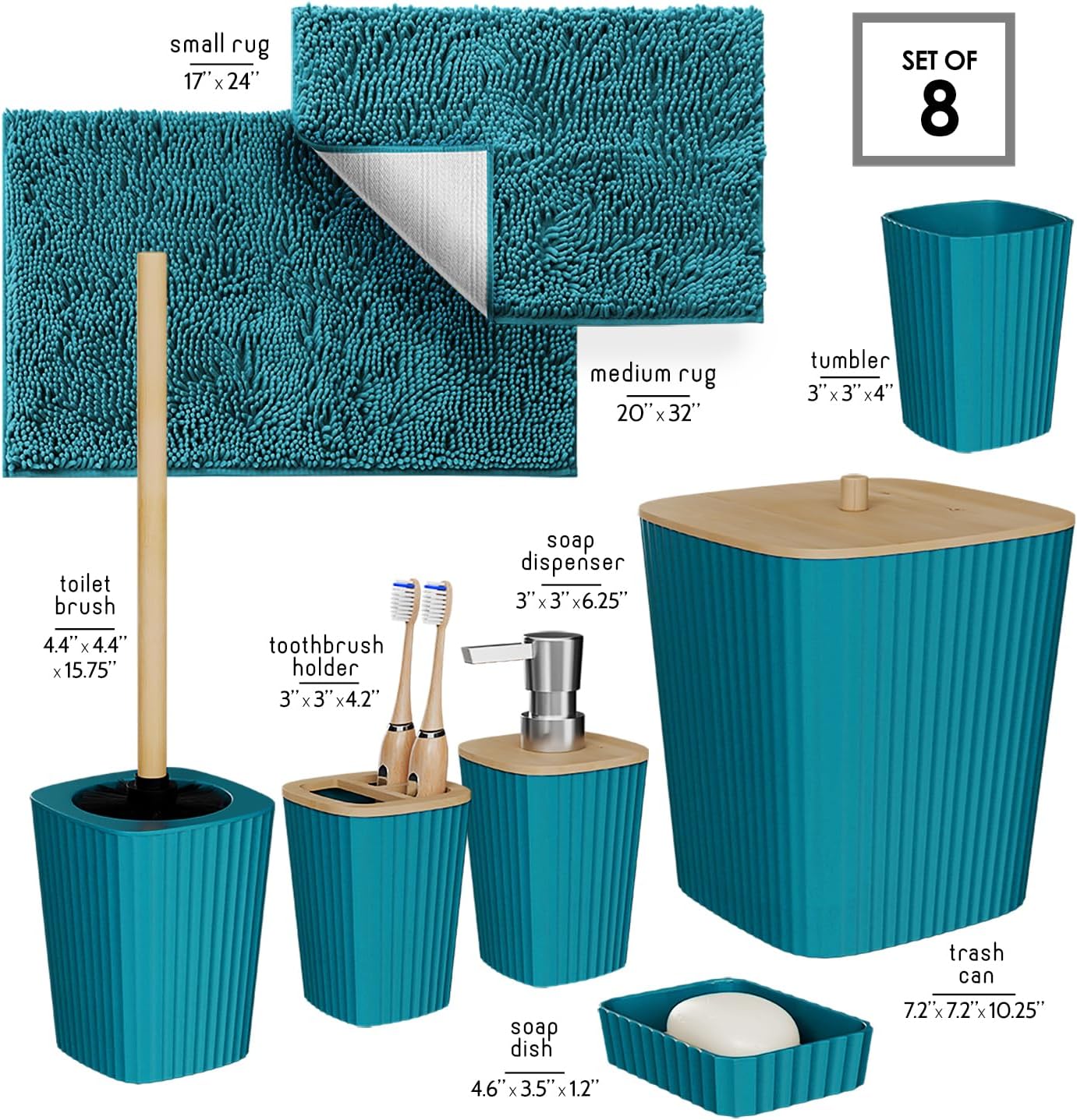 Clara Clark Bathroom Set - Sage Green Bathroom Accessories Set, 6PC Bathroom Accessory Set, Bathroom Sets with Toilet Brush, Trash Can & Soap Dispenser