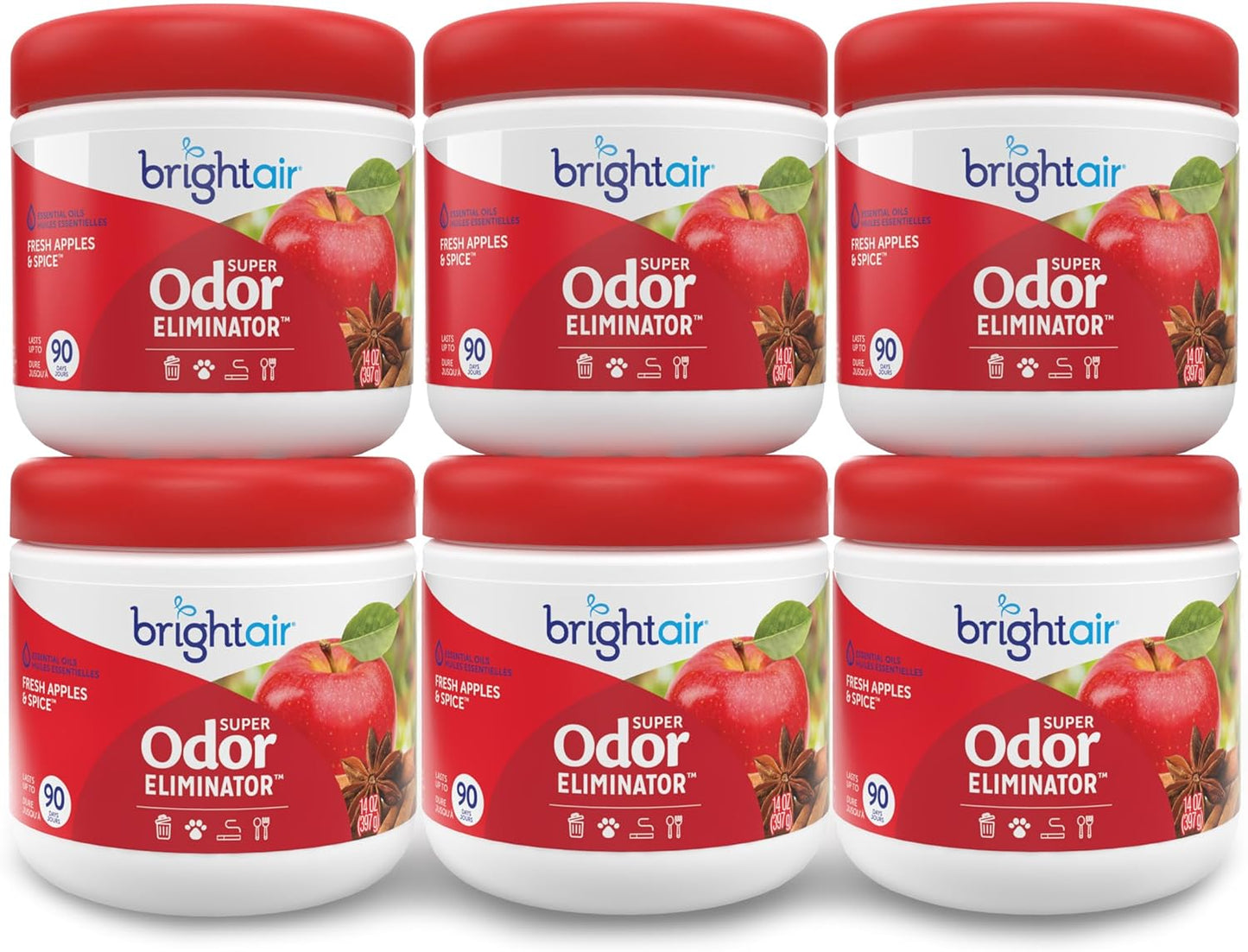 Bright Air 14 oz. Super Odor Eliminator, For Medium-Size Spaces, Cool & Clean Scent, Case of 6,Air Freshener, Natural Essential Oils, Lasts Up to 90 Days Each
