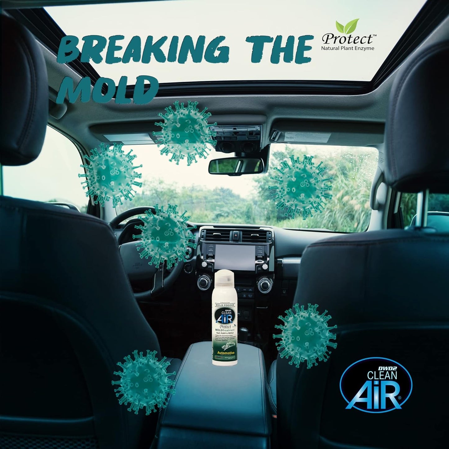 DWD2 Protect™ Automotive Mold Treatment - Revitalize Your Car's Interior The Green Automotive Mold Treatment Solution. Say Goodbye to Unpleasant Odors and Hello to a Fresh and Protected Cabin (FOGGER)