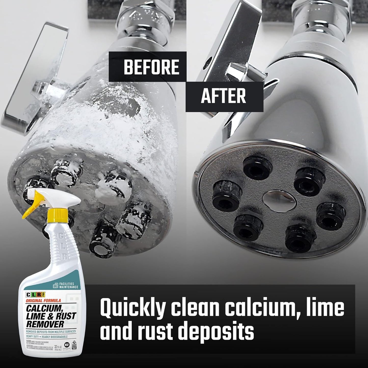 CLR PRO Calcium, Lime & Rust Remover - Quickly Removes Calcium and Lime Deposits, Stubborn Rust Stains, and Household Hard Water Deposits (32 Ounce Spray (Pack of 6))