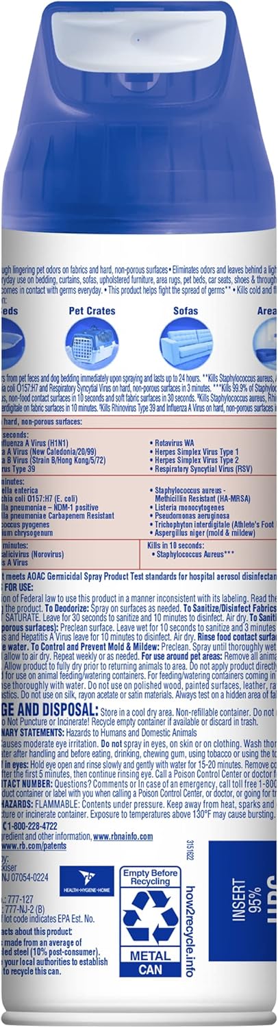 Lysol Pet Odor Eliminator Spray, Sanitizing and Disinfecting Spray for Pet Odors, 15oz (Pack of 3)