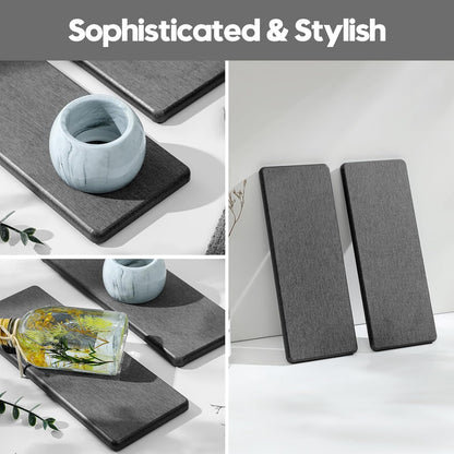 2PCS Water Absorbing Stone Drying Tray for Kitchen Counter & Bathroom Sink, Diatomite Faucet Splash Guard, Soap Dispenser Rack & Sponge Holder Caddy Organizer, Marble White (Printed Pattern), 9"x 3.5"