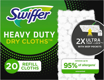 Swiffer Sweeper Heavy Duty Dry Multi-Surface Cloth Refills for Floor Sweeping and Cleaning, 20 count (2 Pack)