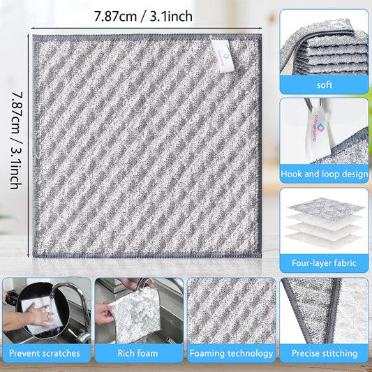 Wangjinpeng12 Pcs New Upgrade 3-Layer Metal Dish Cloths, Non-Scratch Odor-Free Multipurpose Wire Dishwashing Rags for Wet Dry Use, Kitchen Cleaning Cloths for Dishes, Sinks & Stove Tops(7.87X7.87)