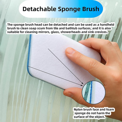 Tub Tile Scrubber Cleaning Brush, Sponge on a Stick for Cleaning Adjustable Long Handled Scrub Brush with 21.7'' Handle for Cleaning Shower Bathroom Vessel Sinks Toilet Wall Floor Black
