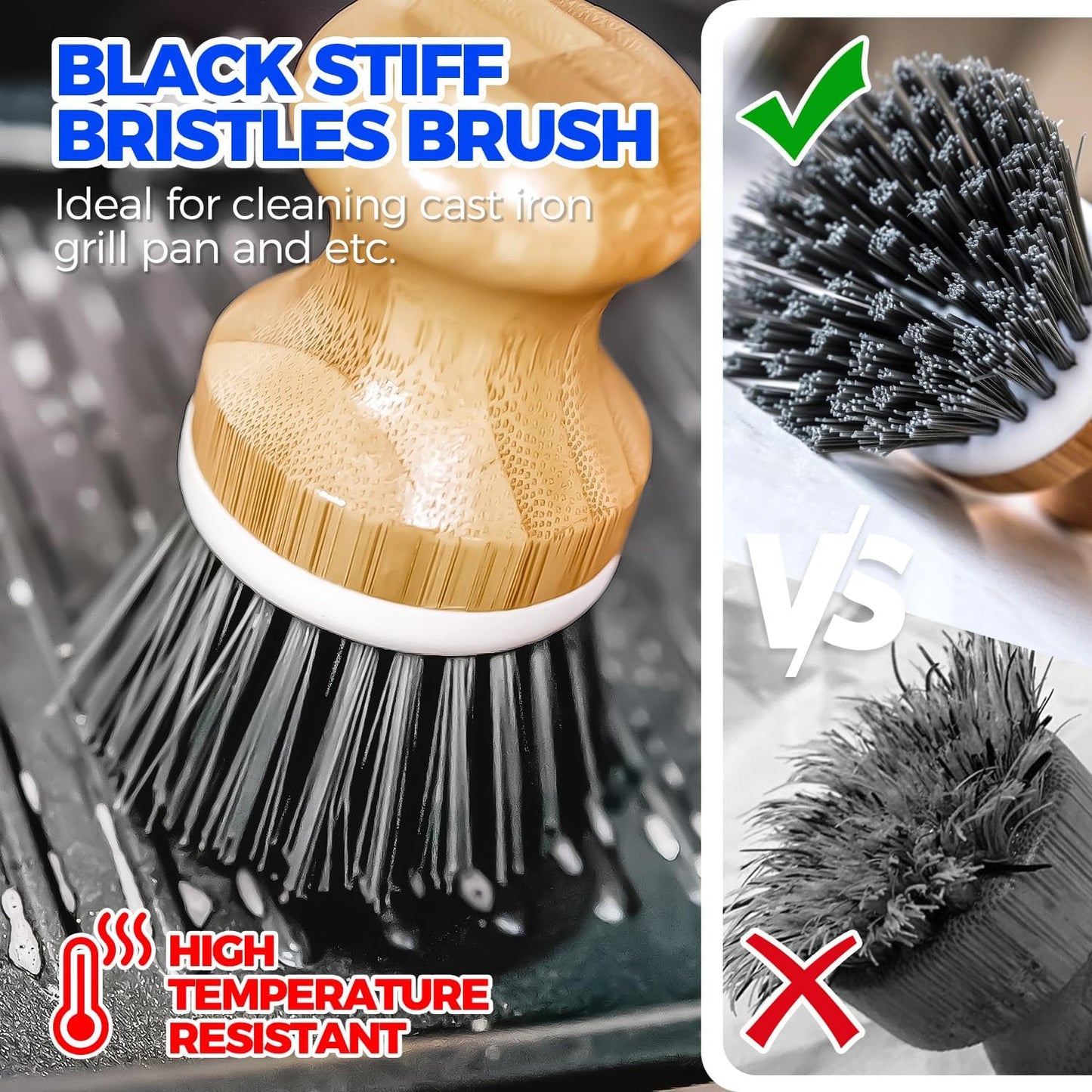 Holikme 6 Pack Dish Brush Scouring Pad Set with Bottle Brush, Dish Brush, Palm Scrub Brush and Straw Brush, Dish Scrubber Long Handle for Dish Bottle Cup Skillet Wok Pot Pan Cast Iron, Yellow
