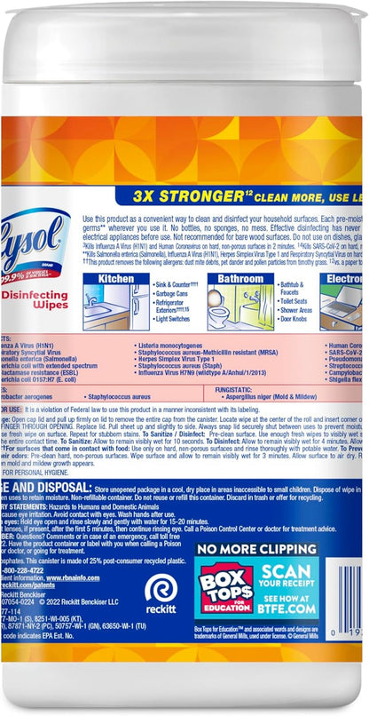 Lysol Disinfectant Wipes, Dorm Room Essentials, Multi-Surface Antibacterial Cleaning Wipes, For Disinfecting and Cleaning, Crisp Linen, 80 Count