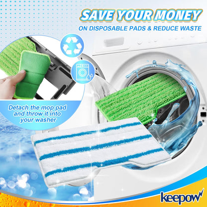 KEEPOW Reusable Mop Replacement Pads Compatible with Shark Vac Mop VM252 VM200 VC205 VM250 VM180 VM401 QM250 VM190, Washable Vacuum Mop Pad Refills, Upgraded Design of Dirt Chamber (1+3+6 Pads)