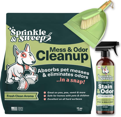 Sprinkle & Sweep: Pet Mess & Odor Cleanup - 15oz Bag - Dog Accident & Mess Clumping Powder, Remove Pee-Poop-Vomit from Hard Surfaces, Ultra-Absorbent