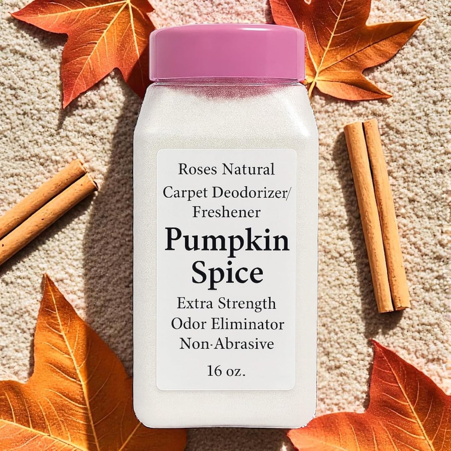 Carpet Deodorizer Powder – Pumpkin Spice Scent, Long-Lasting Odor Eliminator, Plant-Based & Pet Safe, Easy to Vacuum, Fall Home Freshener, 16 oz