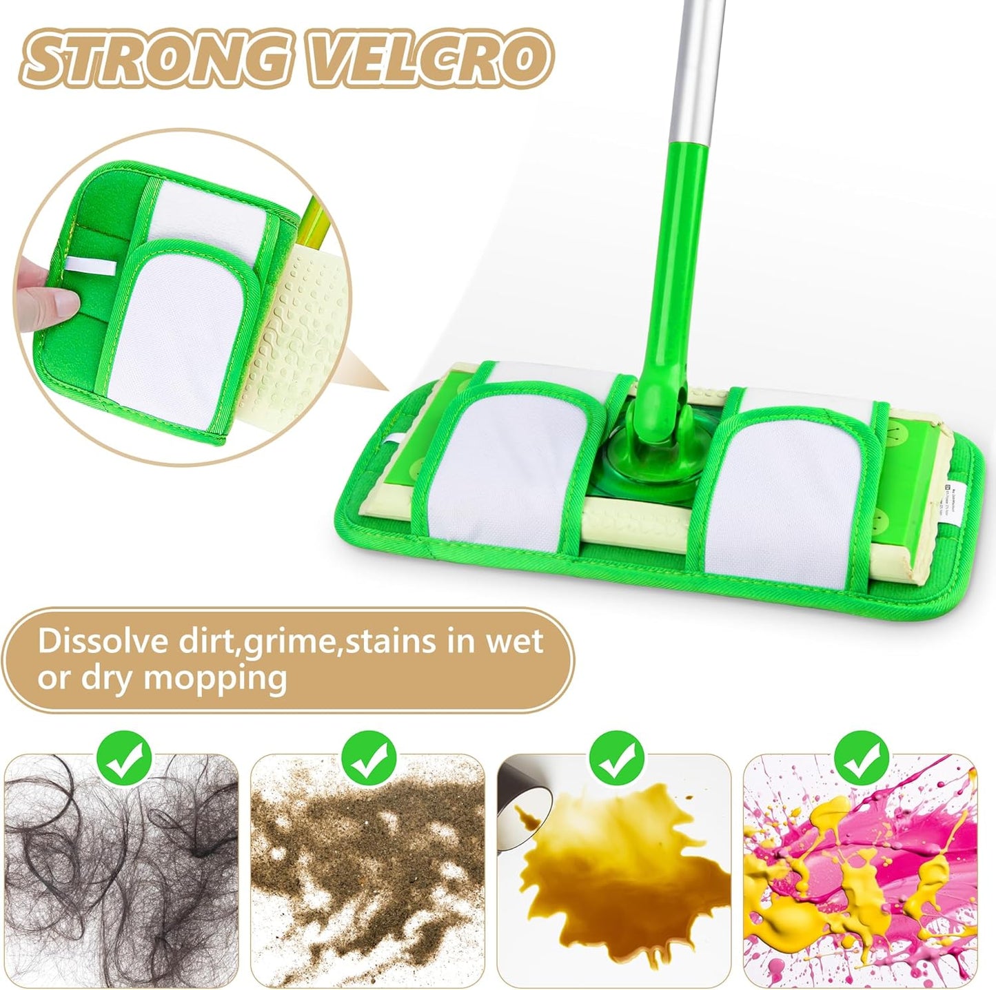 Reusable Mop Pads Compatible with Swiffer Sweeper Mops: Papclean Microfiber Wet Pads Refill Dry Sweeping Cloths Washable Dust Floor Cleaner for Wood Floor Cleaning - 3 Pcs Green