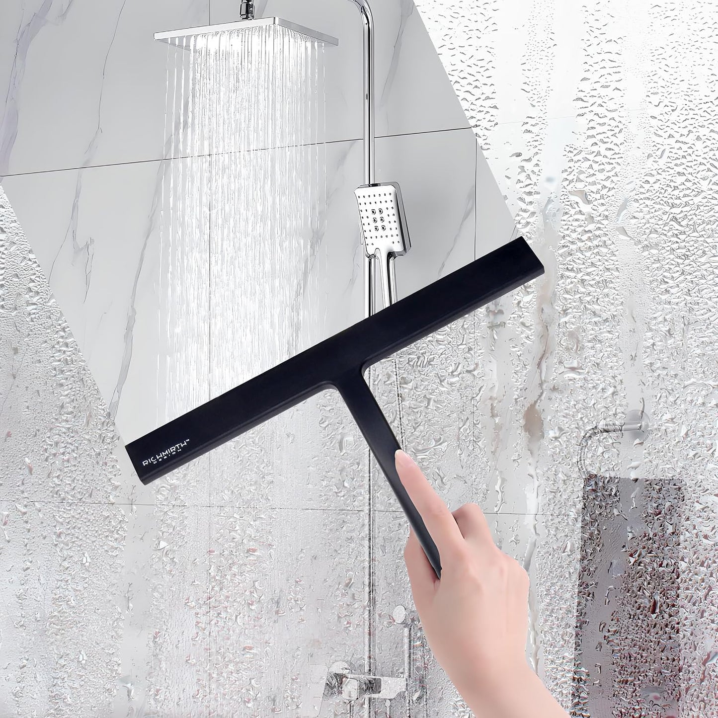 Shower Squeegee for Glass Doors, RICHMIRTH 11" Inch Width Silicone Rubber Blade Squeegee Window Cleaner Tool Squeegee for Shower Glass Doors Bathroom