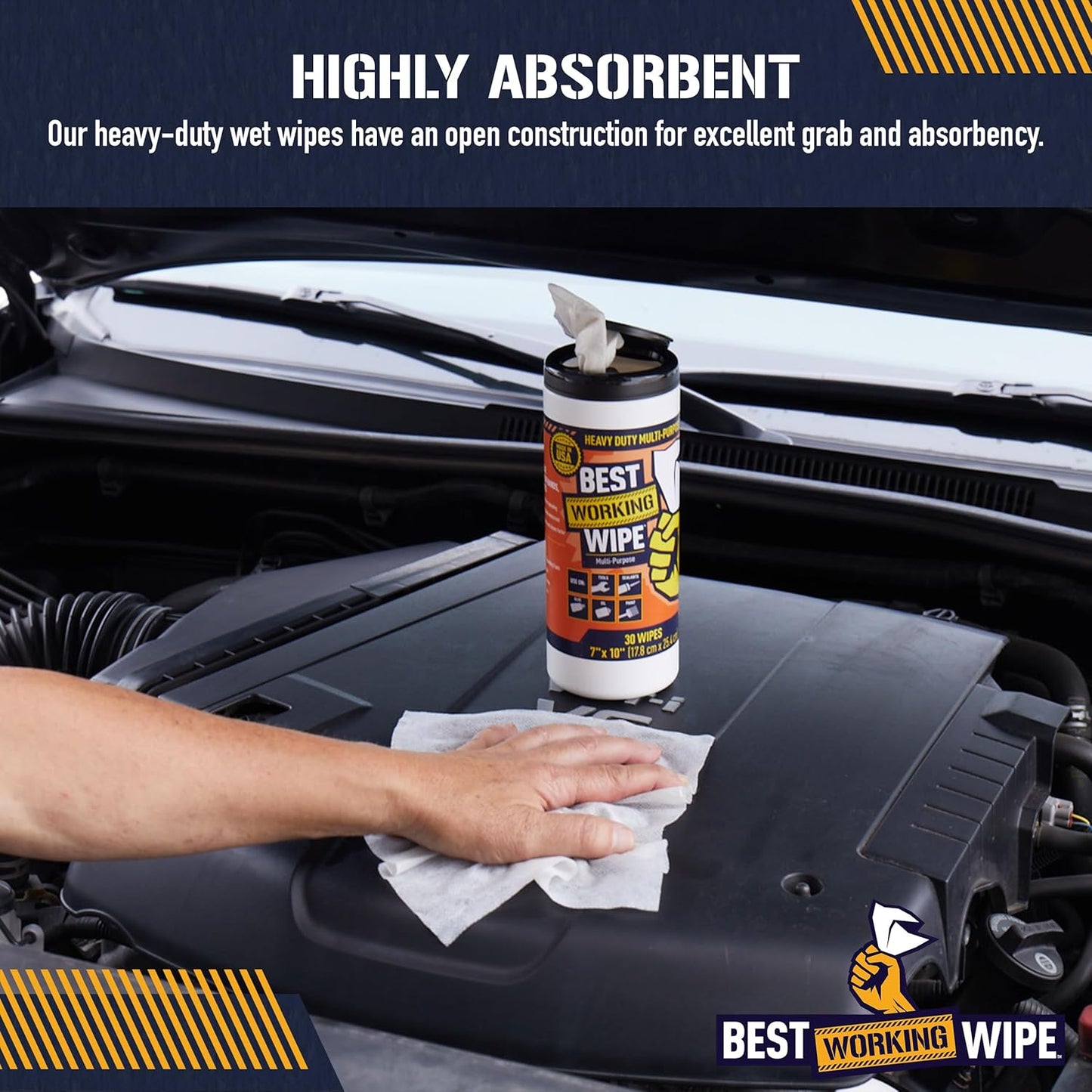 Heavy-Duty Disposable Industrial Work Cleaning Wipes Multi-Purpose, Cleans Paint, Oil, Grime, Grease, Shoes, Engines, Tools, Extra Large, 7” x 10”, 30 Wipes