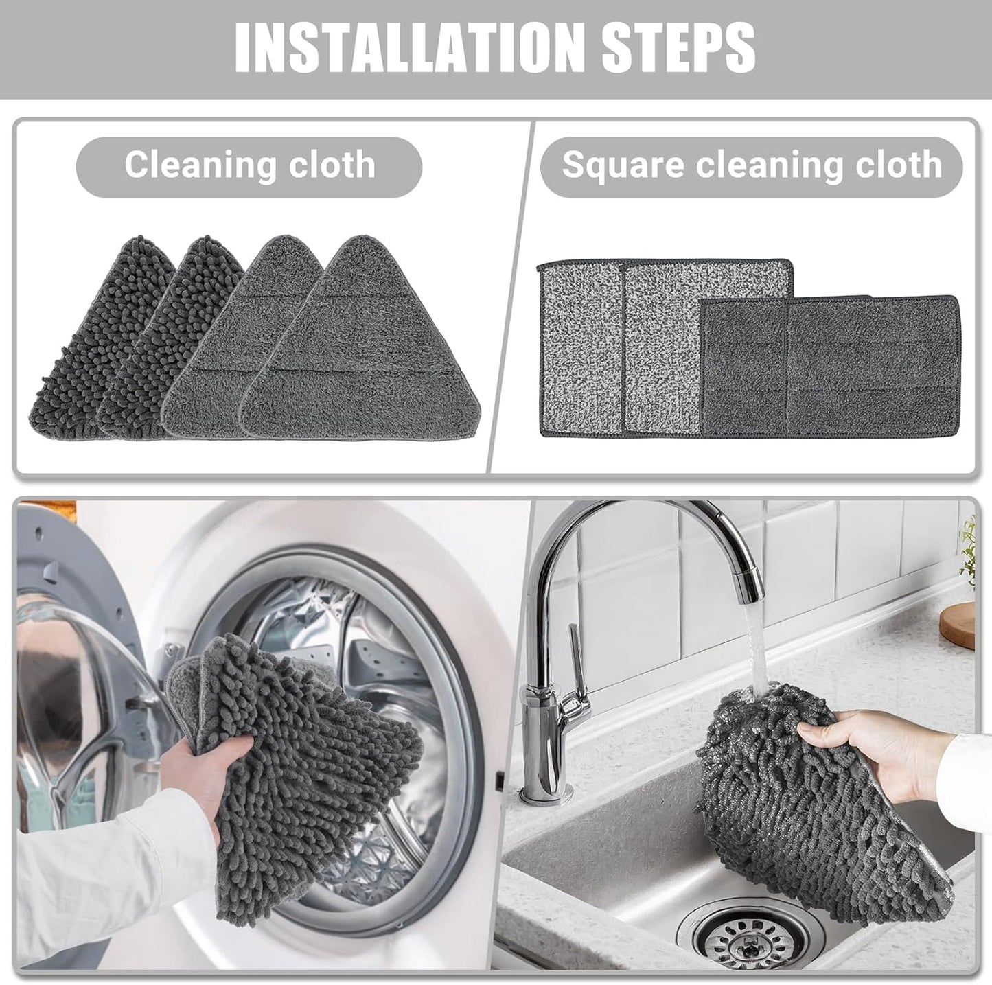 CALBEAU Baseboard Cleaner Tool with Handle, Folding Wall Mop with 86" Extension Pole, Swivel Wall Cleaner Mop with Squeegee, 8 Reusable Pads for Baseboard, Wall, Ceiling, Window, Floor, Furniture