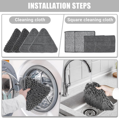 CALBEAU Baseboard Cleaner Tool with Handle, Folding Wall Mop with 86" Extension Pole, Swivel Wall Cleaner Mop with Squeegee, 8 Reusable Pads for Baseboard, Wall, Ceiling, Window, Floor, Furniture