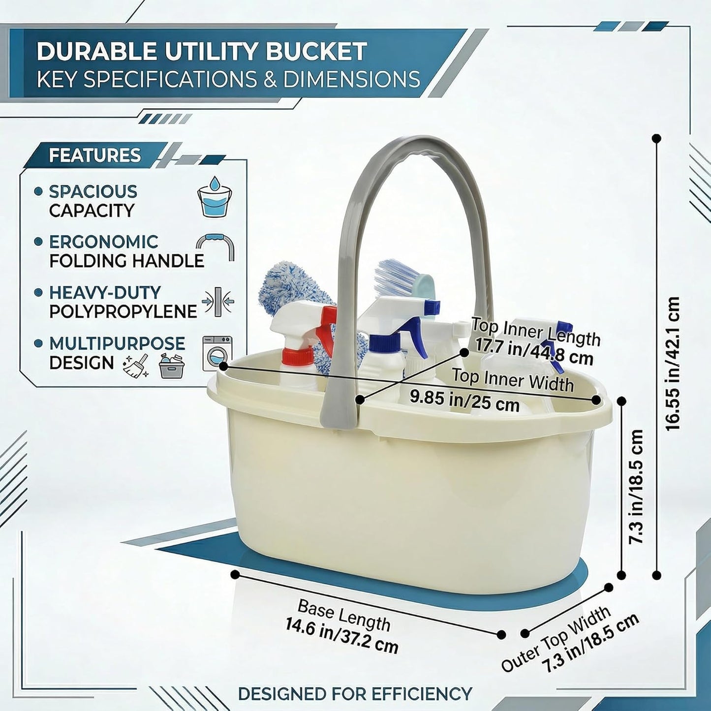 Haundry 4.5 Gallon Cleaning Bucket, Good Grips Household Mop Bucket for Cleaning Supplies, Cleaning Caddy Organizer Basket with Handle, 17.1L, White