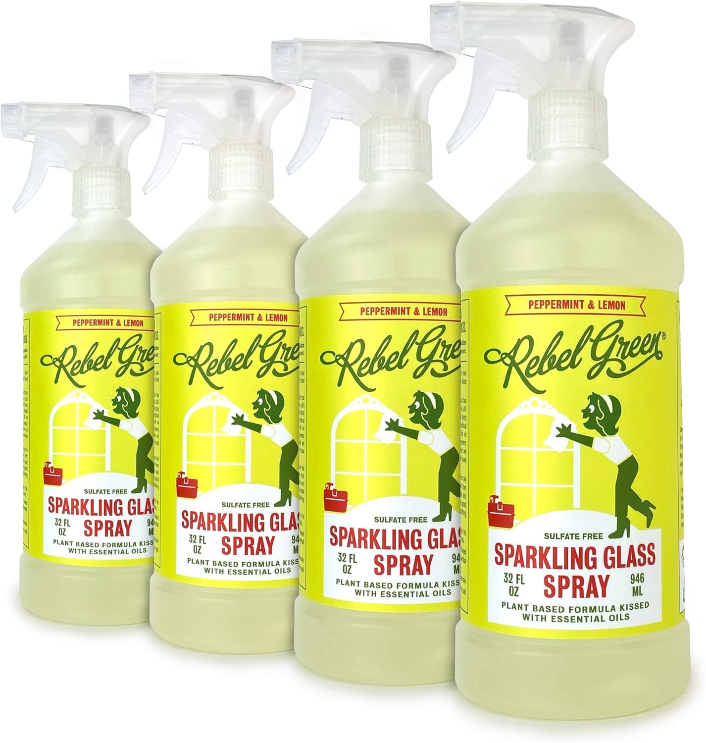 Rebel Green Sparkling Glass Spray - Streak-Free Natural Glass Cleaner for Windows, Mirrors, and Surfaces - Lavender & Grapefruit Scent - 16 oz - 2 Pack