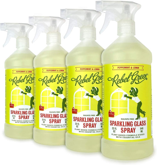 Rebel Green Sparkling Glass Spray - Streak-Free Natural Glass Cleaner for Windows, Mirrors, and Surfaces - Lavender & Grapefruit Scent - 16 oz - 2 Pack