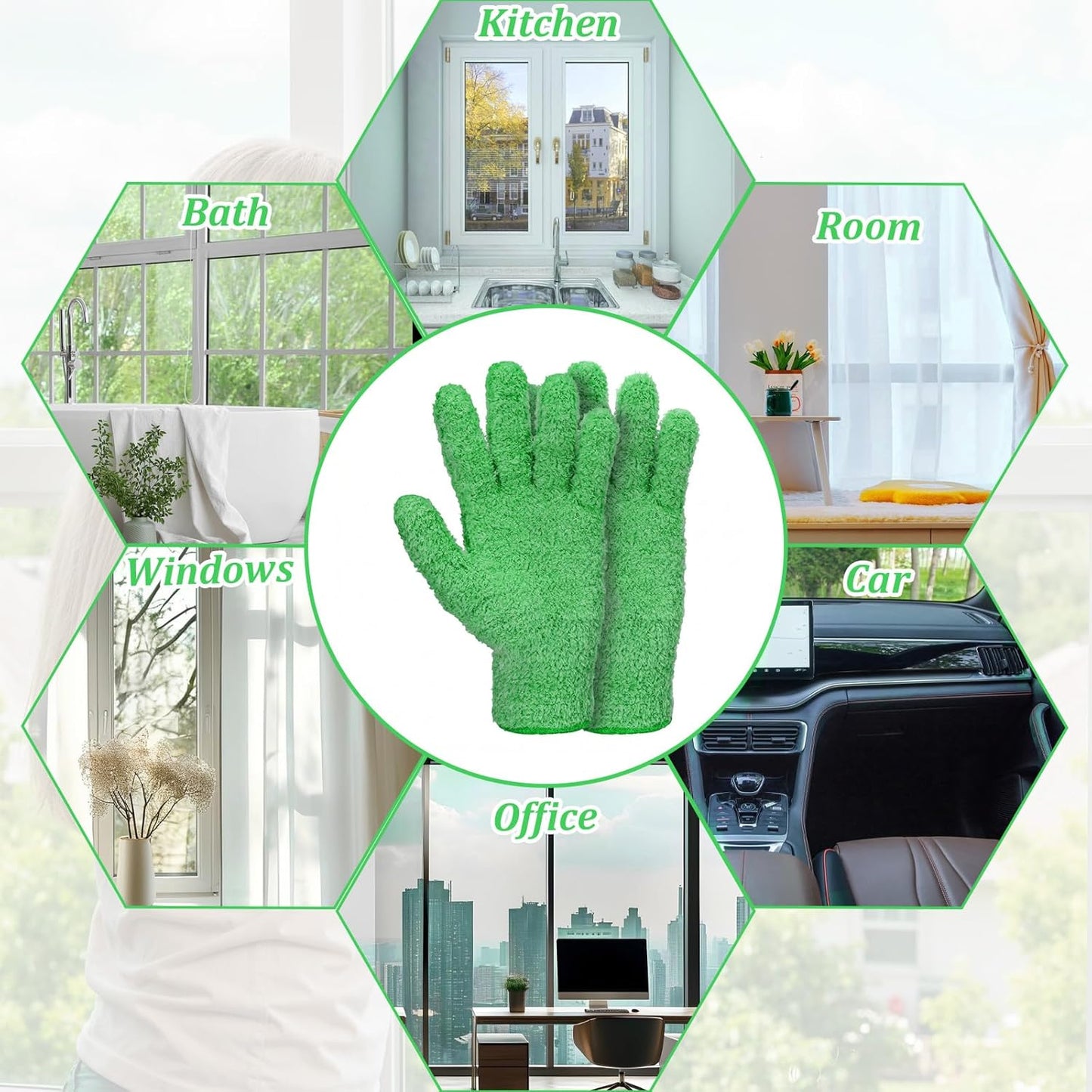Abeillo Microfiber Gloves for Plants Dusting Cleaning, Reusable Washable Cleaning Gloves Mittens House Cars Blinds Dusting