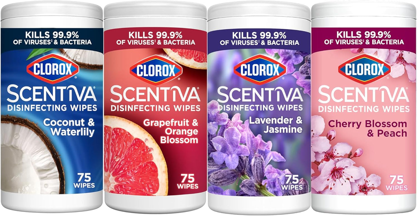 Clorox Scentiva Disinfecting Wipes, Coconut and Waterlily, Antibacterial, 75 Count