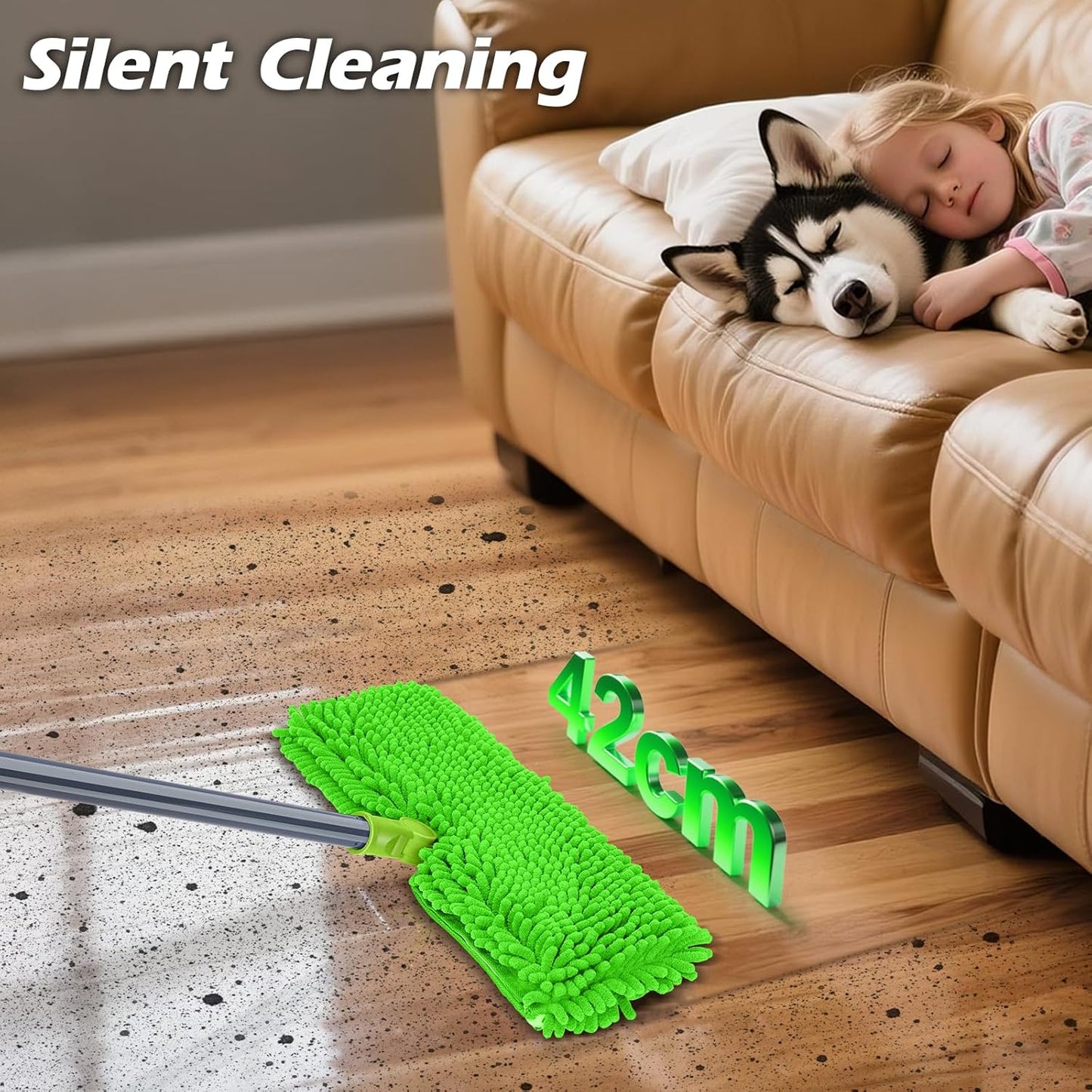 MASTERTOP Microfibre Flat Mop, Extended Wet Dry Large Floor Mop with 5 Reusable Pads & Telescopic Handle, Dust Mops for Laminate Wooden Hard Floor Vinyl Tile Floors Cleaning - Send 1 Cleaning Scraper