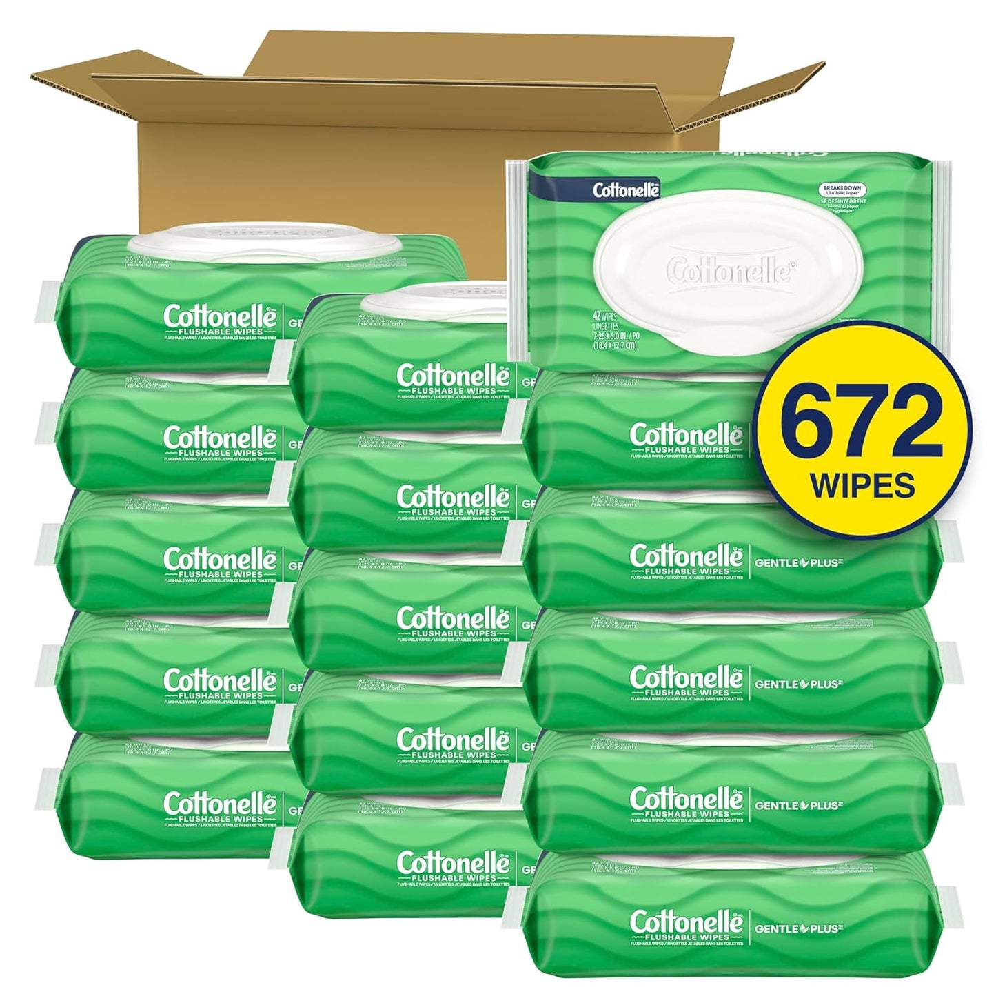 Cottonelle Fragrance Free Flushable Wet Wipes, Adult Wet Wipes, 2 Flip-Top Packs, 42 Wipes Per Pack