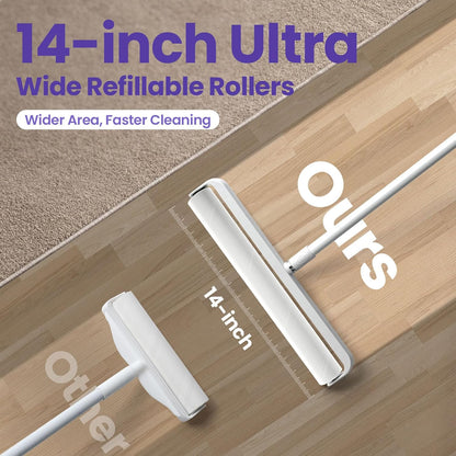 Large Lint Rollers for Carpet: Sticky Rollers for Floor DELOMO 9.45 in with 3 Extendable Handle, Long Handle Sticky Mop for Cleaning Carpets, Cars, Bedding, Couches, and Pet Hair - for Pet Homes