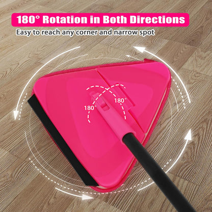 JEHONN Wall Mop with Long Handle 80 inches, Upgraded 180° Collapsible Baseboard Cleaner Tool with Squeegee, Ceiling Duster with 3 Microfiber and 3 Chenille Pads for Cleaning Window, Cabinet (Rose Red)