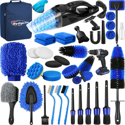 Qydipclin 34Pcs Car Detailing Kit, Car Detailing Brush Set, Car Wash Cleaning Kit, Car Detailing Brushes, Professional Car Care Kit for Interior Exterior Wheels, Blue