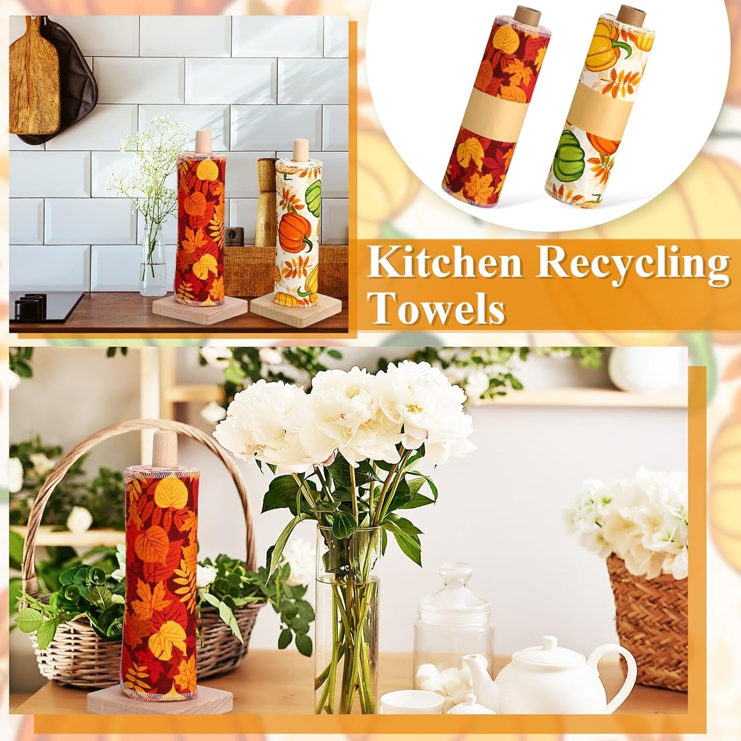 Redbaker 50 Pcs Reusable Paper Towels Paperless Reusable Cotton Cloths Toilet Absorbent Washable Paper Towels with Roll Kitchen Dishcloth for Kitchen Paperless Dishcloths(Stripe)