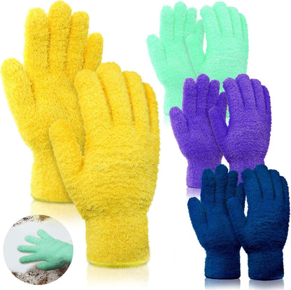 Patelai 4 Pairs Microfiber Plant Dusting Gloves Reusable Leaf Dust Cleaning Glove Mittens for Plants House Cleaning Car Blinds(Green, Dark Blue, Yellow, Purple)