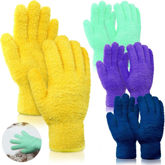 Patelai 4 Pairs Microfiber Plant Dusting Gloves Reusable Leaf Dust Cleaning Glove Mittens for Plants House Cleaning Car Blinds(Green, Dark Blue, Yellow, Purple)